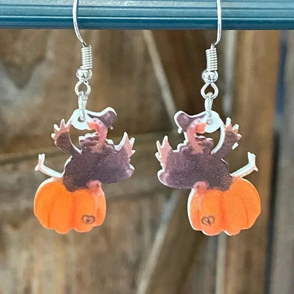3 For $25/ Funny Turkey On Pumpkin Fall Autumn Thanksgiving Earrings